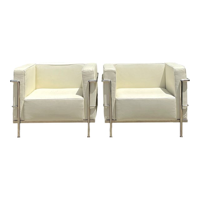 Vintage Chrome Frame Lounge Chairs After Corbusier - A Pair For Sale