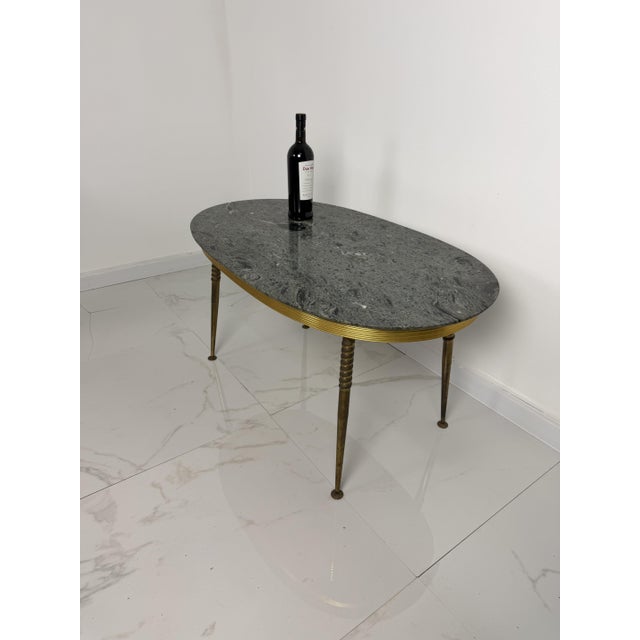 Gold Oval Brass Coffee Table with Green Marble Top, 1950s For Sale - Image 8 of 10