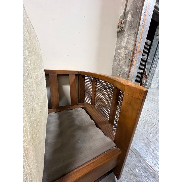 1970s Mid Century Curved Oak and Cane Loveseat Sofa For Sale - Image 5 of 9