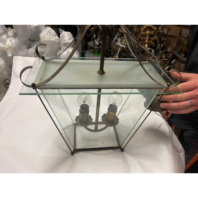 Mid-Century Modern Italian Faceted Glass and Brass Pendant Lantern in the style of G. Ulrich, 1940s For Sale - Image 10 of 11