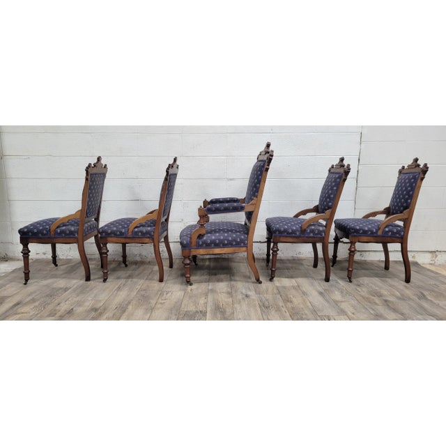 Antique Victorian Eastlake Style Carved Pineapple Upholstered Parlor Chairs For Sale - Image 10 of 11