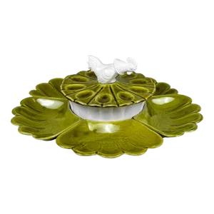 Mid-Century Farmhouse Avocado Green Rooster Centerpiece Serving Set