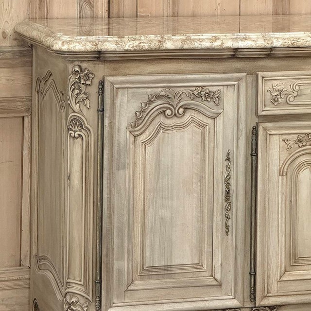 Wood Antique Country French Stripped Walnut Buffet With Thick Siena Marble Top For Sale - Image 7 of 18