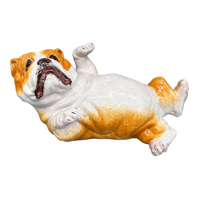 1980s Italian Terra Cotta Bulldog Figurine – Rustic Vintage Dog Sculpture For Sale