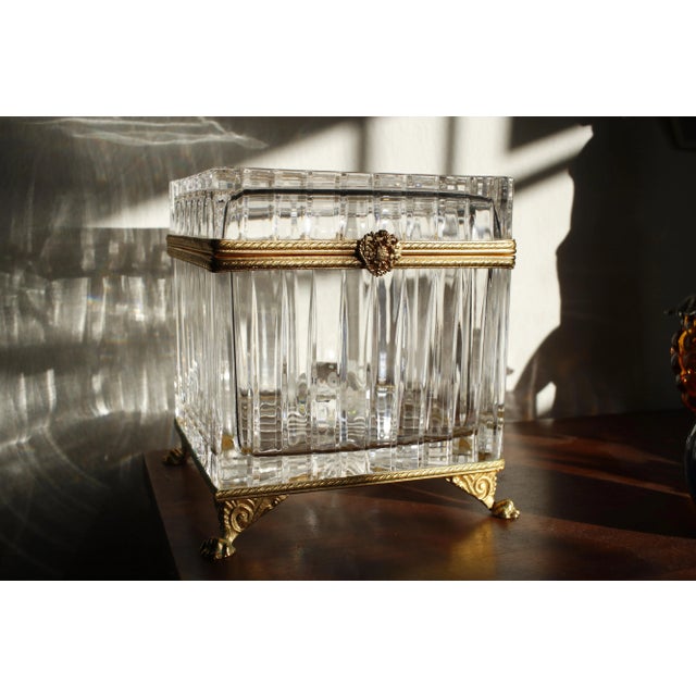 Very rare square cut-crystal casket box with a House of Fabergé crested lock, designed and signed by Tatiana Fabergé. This...