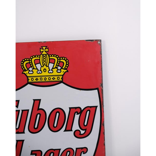 Tuborg Lager Enamel Sign with Royal Crown in Red and White For Sale - Image 4 of 8