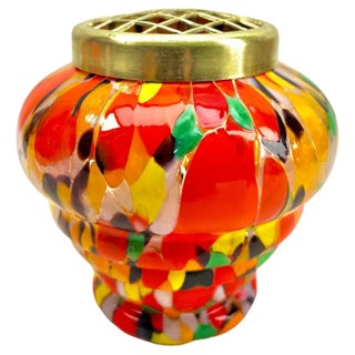 Pique Fleurs Vase in Multi Color Decor with Grille, 1930s For Sale