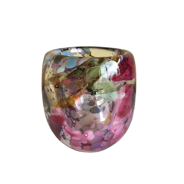 Signed Vintage 1988 John Gerletti Colorful Hand Blown Abstract Art Glass Vase For Sale - Image 4 of 10