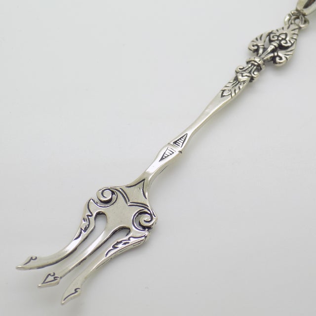 Italian Vintage Italian Handmade Genuine Silver Decorative Dessert Fork With Tassel For Sale - Image 3 of 10