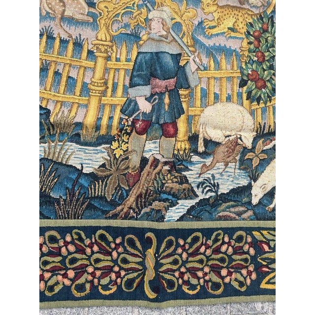 1950s French Screen-Printed Silk Tapestry with Enchanted Park in the style of Aubusson, 1950s For Sale - Image 5 of 18