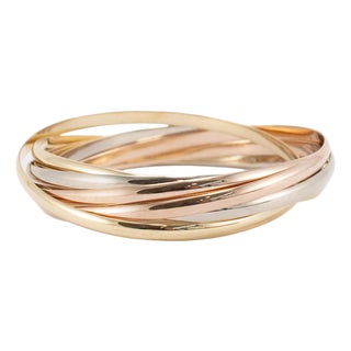 Vintage Cartier 7 Band Trinity 18k Tricolor Gold Interlocking Bangle Bracelet For Sale