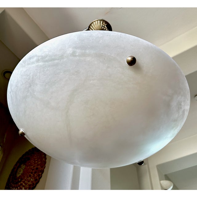 Metal Large French Directoire Style Alabaster Chandelier Pendant Light For Sale - Image 7 of 16