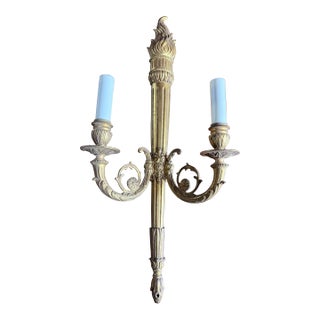 Sconces Beautiful Vintage Neoclassic Brass / Bronze Dore’ With Torch Motif. Wired (Pair). For Sale