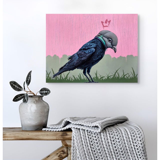 Masks We Wear, to Transform by 3rd Version (Ben Patterson) | Oil on cradled panel Bird wearing a mask. For Sale - Image 10 of 10