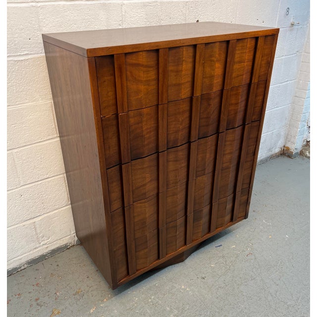 Mid 20th Century Mid-Century Brutalist Walnut Highboy Dresser by Lane For Sale - Image 5 of 15