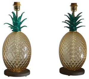 Emerald Green and Amber Murano Glass Lamps, 1980s, Set of 2