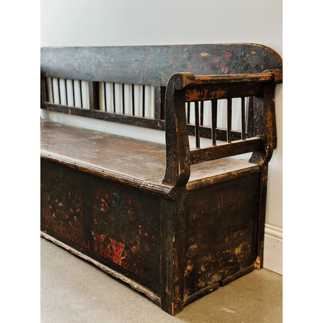 19th Century 19th Century Antique Hungarian Pine Storage Bench/Settle Bench For Sale - Image 5 of 11