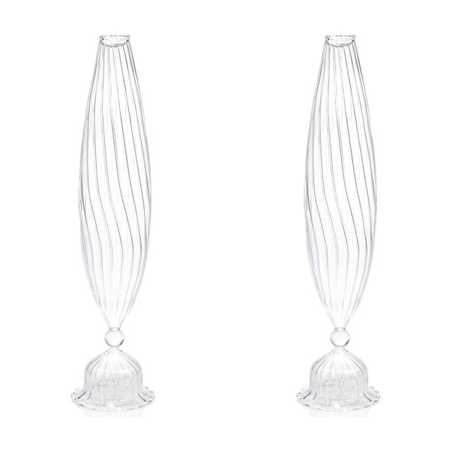 Flo 2-Piece Set Optic Glass Vases, 14" For Sale - Image 4 of 4