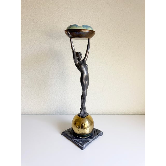 Metal Art Deco Frankart Floor Ashtray "Standing Nude on Ball", 1920s For Sale - Image 7 of 17