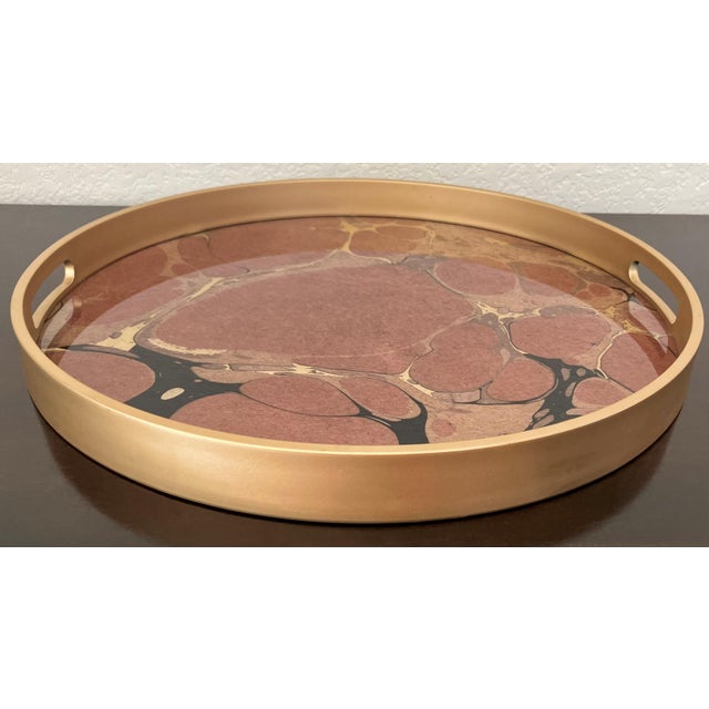Late 20th-Century “Geode” Motif Wood, Glass & Resin Circular Tray With Cut-Out Handles For Sale - Image 4 of 18