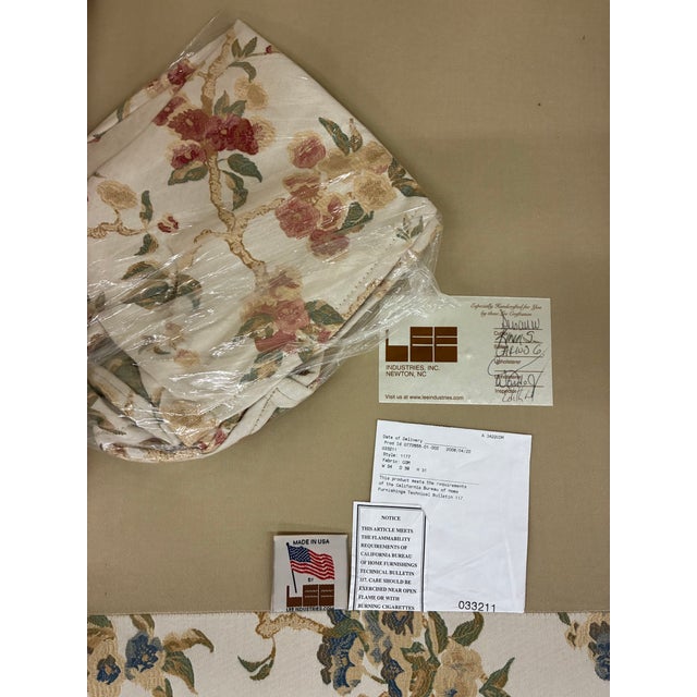 Pair of Lee Industries Floral Upholstered Lounge Chairs With Brass Casters For Sale - Image 12 of 12