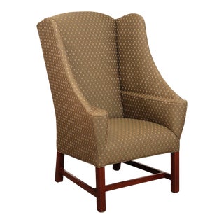 Johnston Benchworks Upholstered Mahogany Wingback Chair For Sale