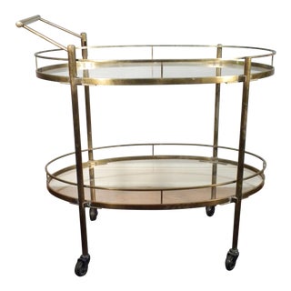 Vintage Mid-Century Solid Brass Bar Cart For Sale