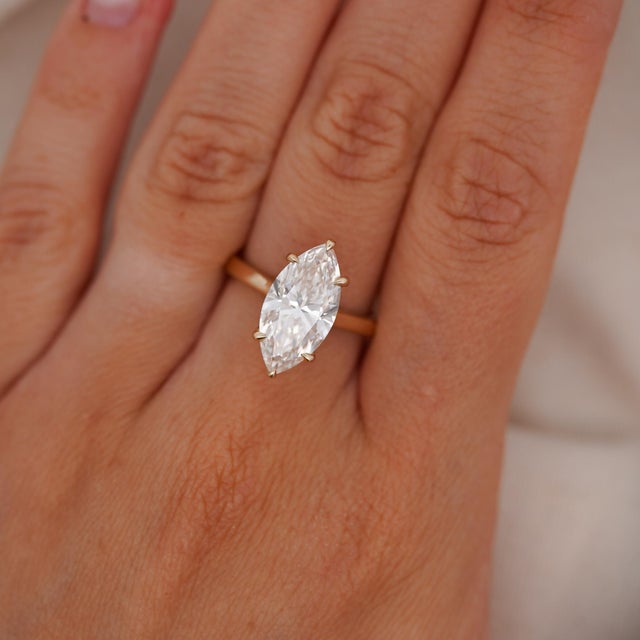 1990s Igi Cert. 3 Carat Marquise Lab Diamond Hidden Halo Engagement Ring, Size 8 For Sale - Image 5 of 11
