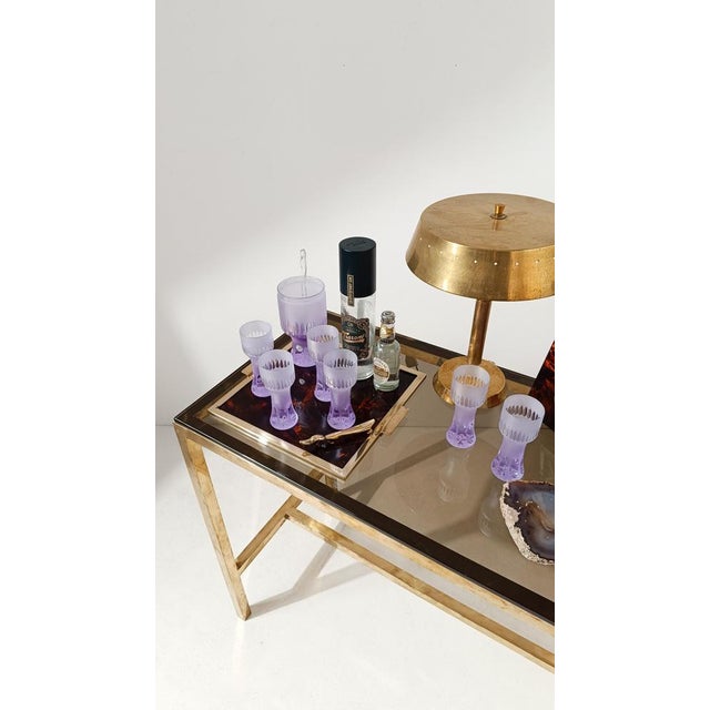 1960s Long Space Age Drink Tumbler Glasses & Jug Set in Pale Lilac Frost Crystal, 1960s, Set of 7 For Sale - Image 5 of 18