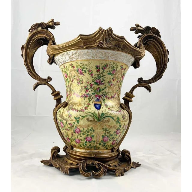 20th Century French Porcelain and Ormolu Twin-Handled Urns, Set of 2 For Sale - Image 4 of 14