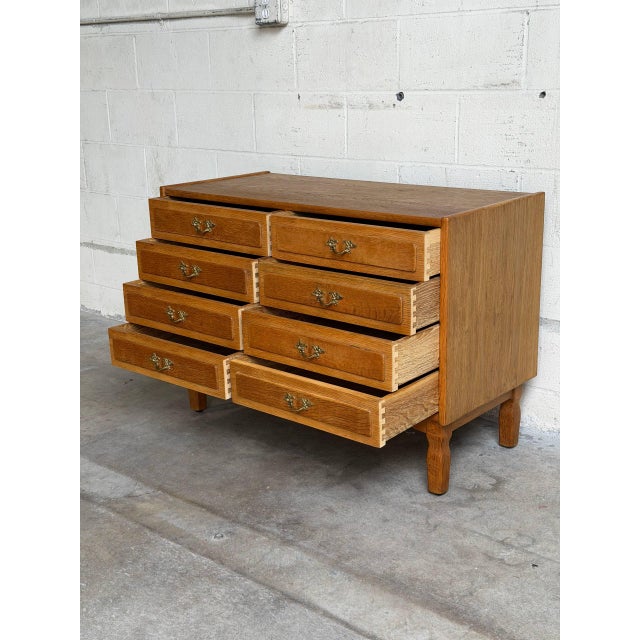 Wood In Style of Henning Kjærnulf Oak Wooden Dresser Lowboy Chest of Drawers Denmark 1960s For Sale - Image 7 of 10