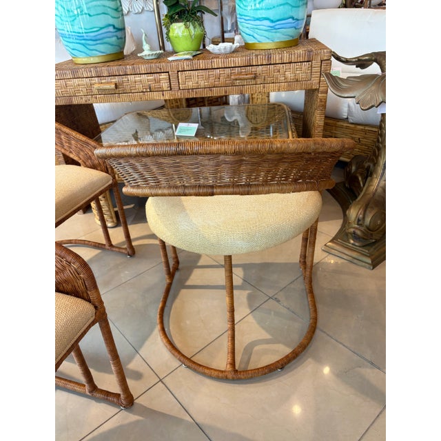 Vintage 5 Pc. Rattan Wicker Dining or Game Table & Barrel Chairs Set For Sale - Image 11 of 12