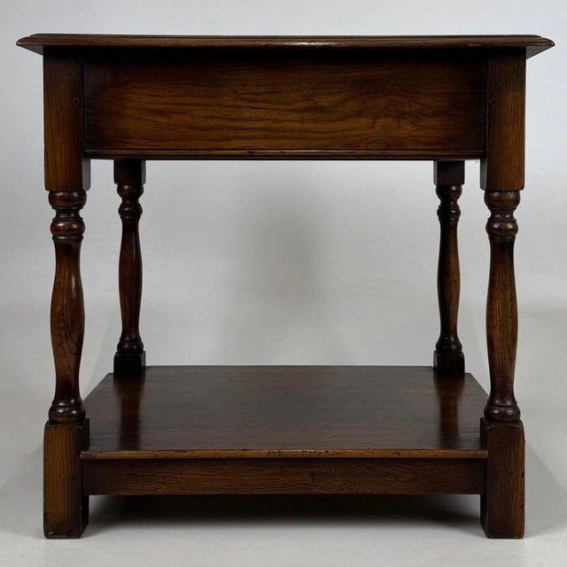 Brown Antique Early 20th Century English Oak Side Table with Lower Shelf For Sale - Image 8 of 13