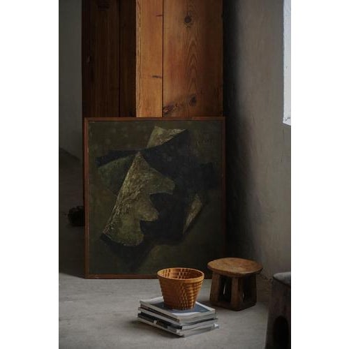 This abstract oil work is an original piece by an unknown Danish artist. The painting is executed in a dark, atmospheric...