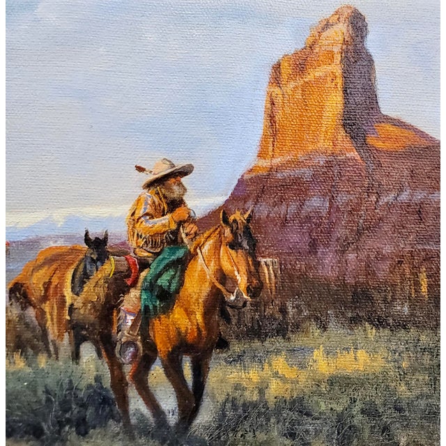 John Phelps- Fur Trappers on Horseback in the Wild West-Oil Painting For Sale In Los Angeles - Image 6 of 9