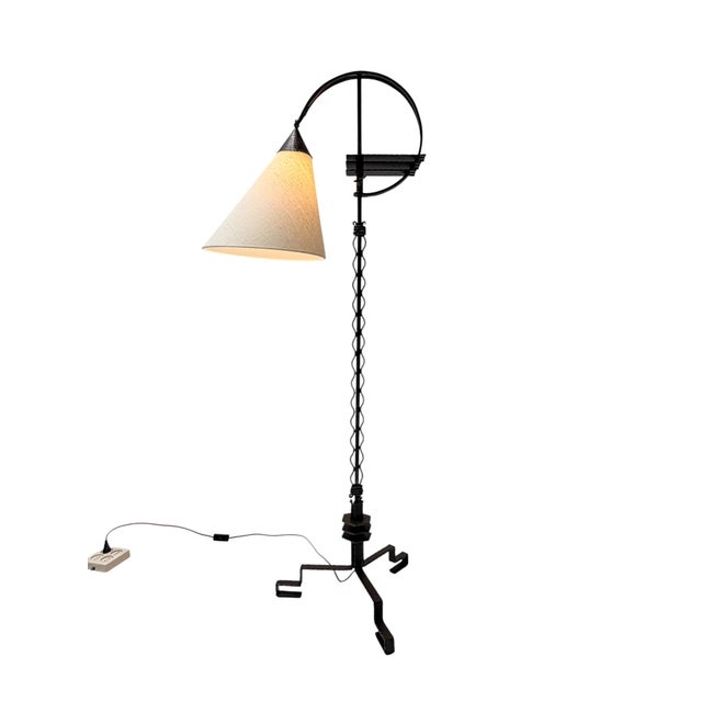 Vintage Art Deco Floor Lamp in Wrought Iron and Silk by Jan Joustra, 1920s For Sale - Image 11 of 14