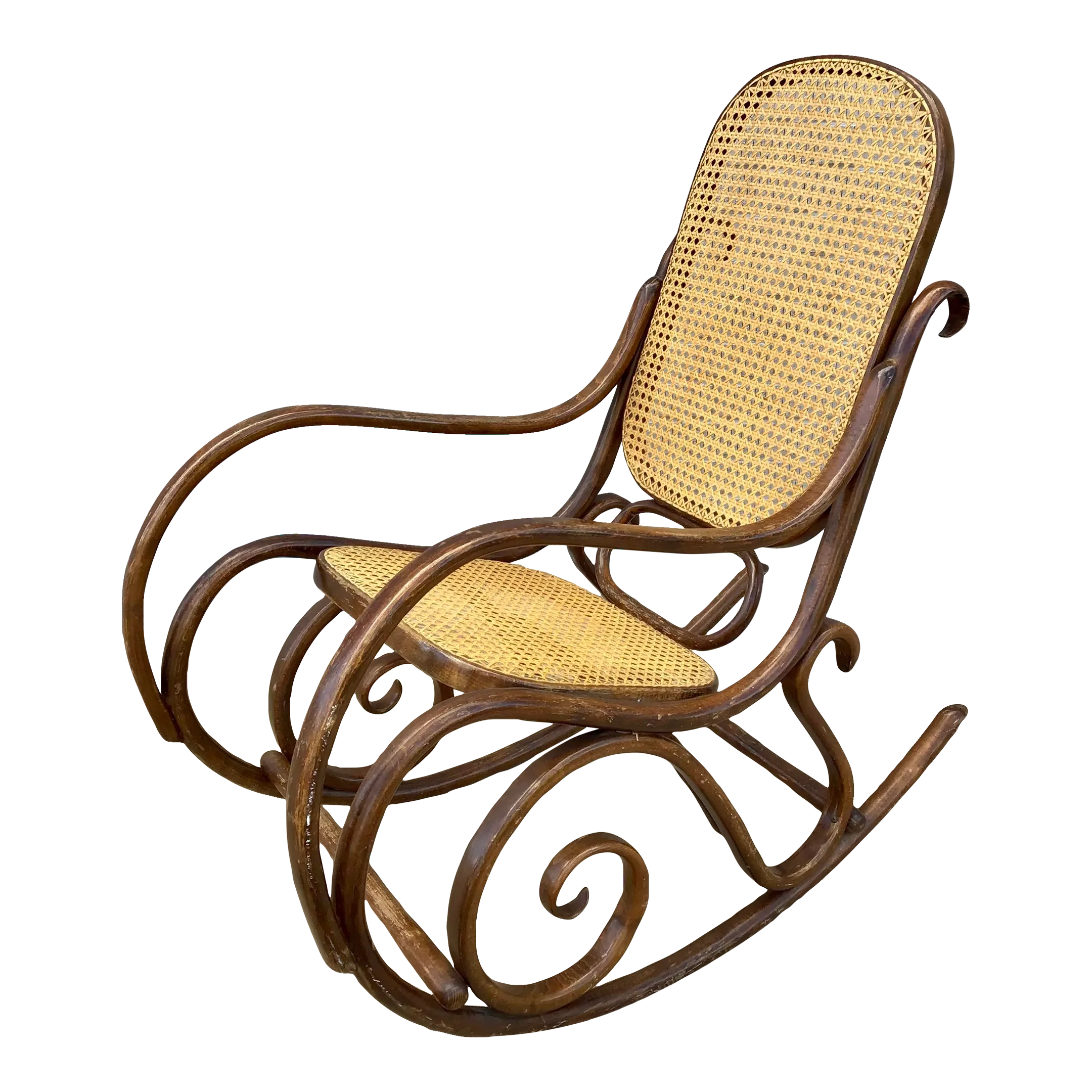 Mid 20th Century Thonet Style Cane and Bentwood Rocker | Chairish