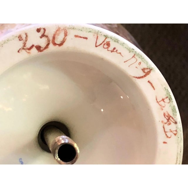 French Serves Painted Rams Head Bronze Mounted Lidded Vase, Centerpiece or Urn For Sale - Image 11 of 12