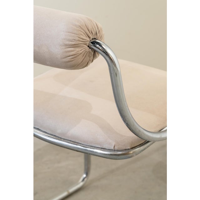 Set of Four Tubular Steel Chairs, Space Age, Upholstered in White Suede. C. 1970, Set of 4 For Sale - Image 10 of 13