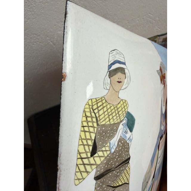 Limoges, France Camille Faure Limoges France Art Deco Flappers Enamel Copper Plaque Ed 1 of 50 For Sale - Image 4 of 5