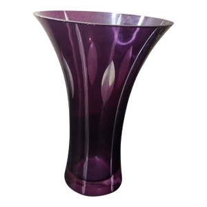 Vintage Signed Bohemian Cut Crystal Amethyst Fluted Vase
