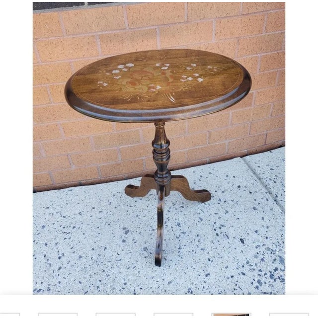 Brown Pair of Stencil Decorated Tilt-Top Candle Stands For Sale - Image 8 of 9