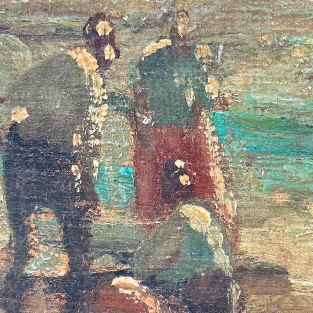 Italian Antique Italian Mother & Child Beach Scene Oil Painting, Salvaged Fragment For Sale - Image 3 of 12