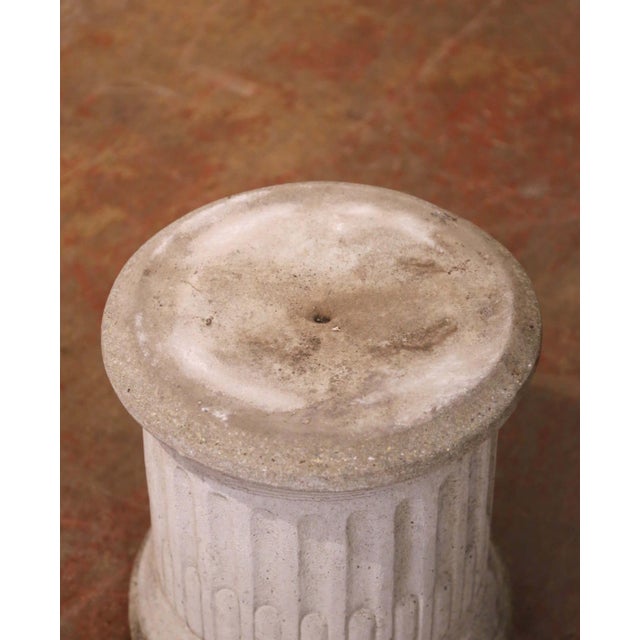 Mid-Century French Cast Stone Garden Figure of Woman at Well on Fluted Pedestal For Sale - Image 13 of 13