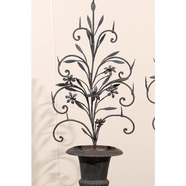 Charcoal 19th Century Whimsical Italian Black Metal Urn Prickets - A Pair For Sale - Image 8 of 9