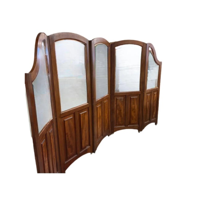 Mid 20th Century Five Panel Room Screen With Beveled Glass Windows For Sale - Image 12 of 12