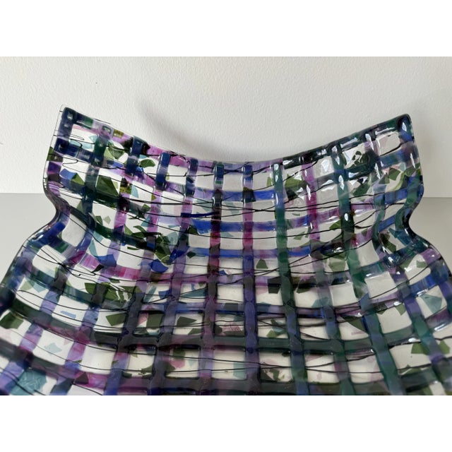 Vintage Handmade Woven Fused Handkerchief Art Glass Bowl, Signed For Sale - Image 4 of 10