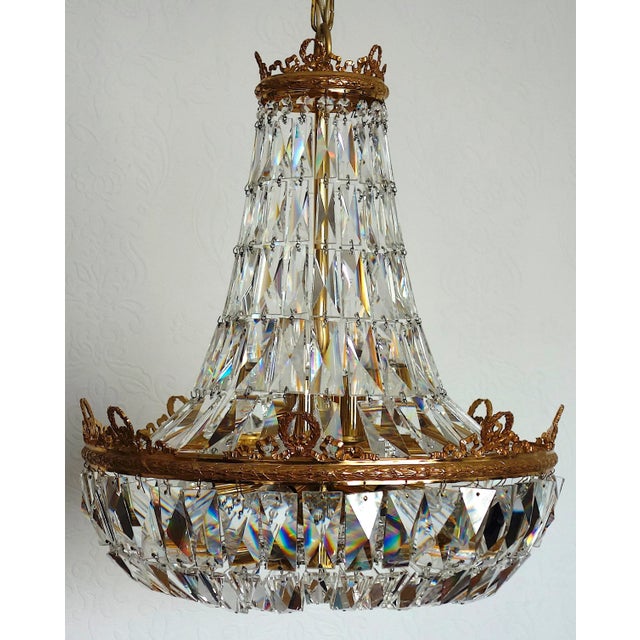 Gold Brass and Lead Crystal 9-Flame Chandelier from Palwa, 1960s For Sale - Image 8 of 18
