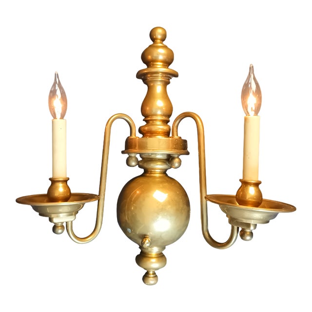1980s Chapman Dutch Baroque-Style Two-Light Solid Brass Wall Sconce For Sale