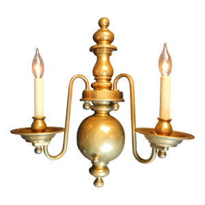 1980s Chapman Dutch Baroque-Style Two-Light Solid Brass Wall Sconce